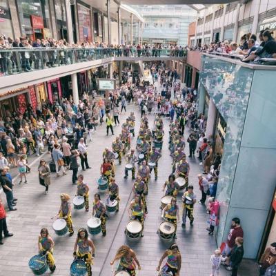 Katumba, community samba band drumming in Liverpool One